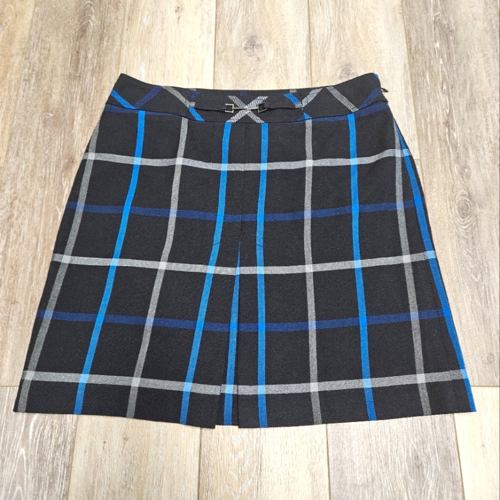 LOFT Black Plaid Mini Skirt with Blue & Gray Windowpane